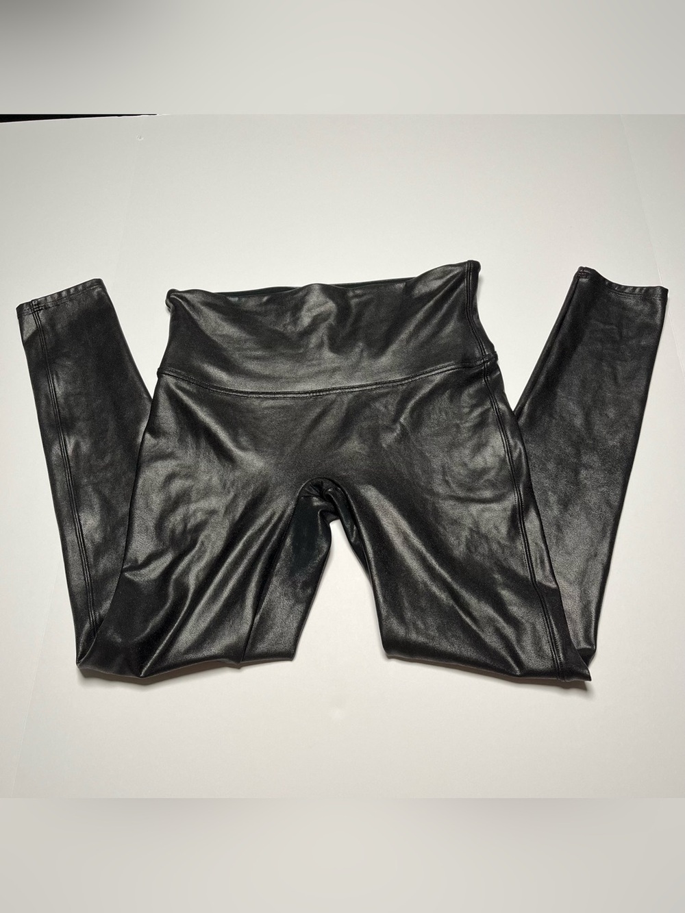 SPANX Faux Leather Leggings By Sara Blakely High Rise Black Skinny Size L